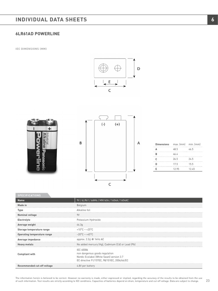 Panasonic Industrial Alkaline Battery - Data Sheet | PDF | Battery ...