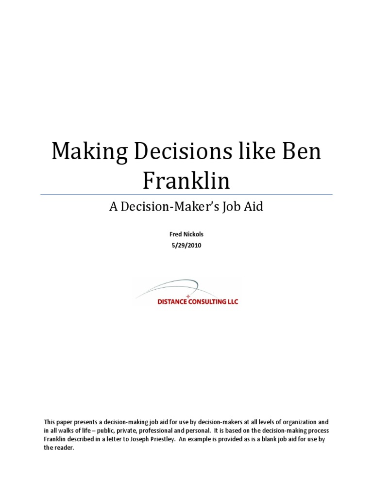 Ben Franklin Decision Making | PDF | Benjamin Franklin | Decision Making
