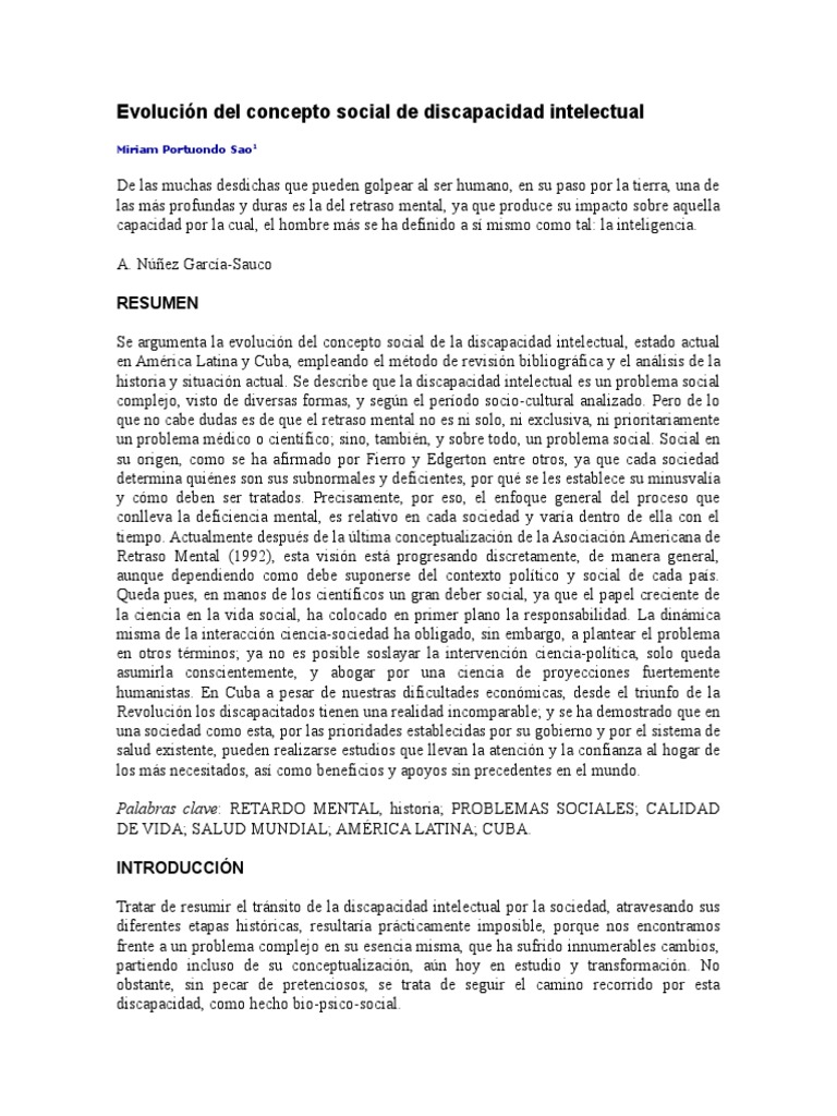 Evolución Del Concepto Social de Discapacidad Intelectual | PDF ...