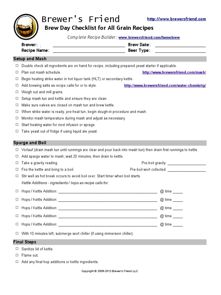 Brewersfriend Checklist Allgrain Brewing Homebrewing