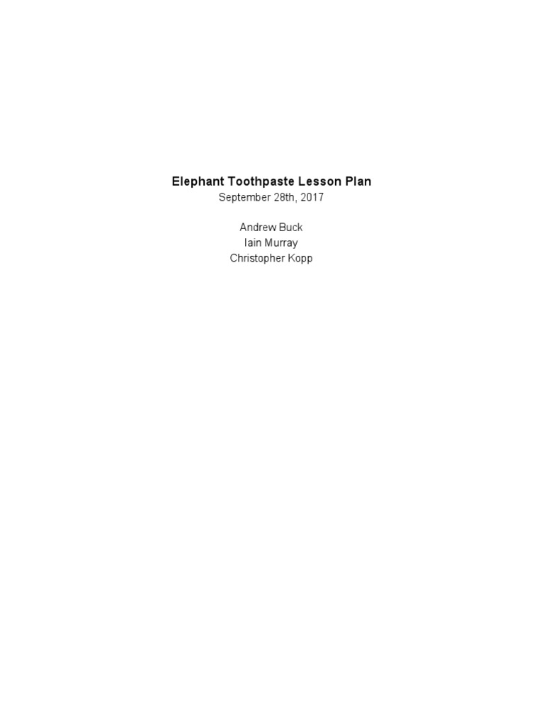 elephant toothpaste lesson plan