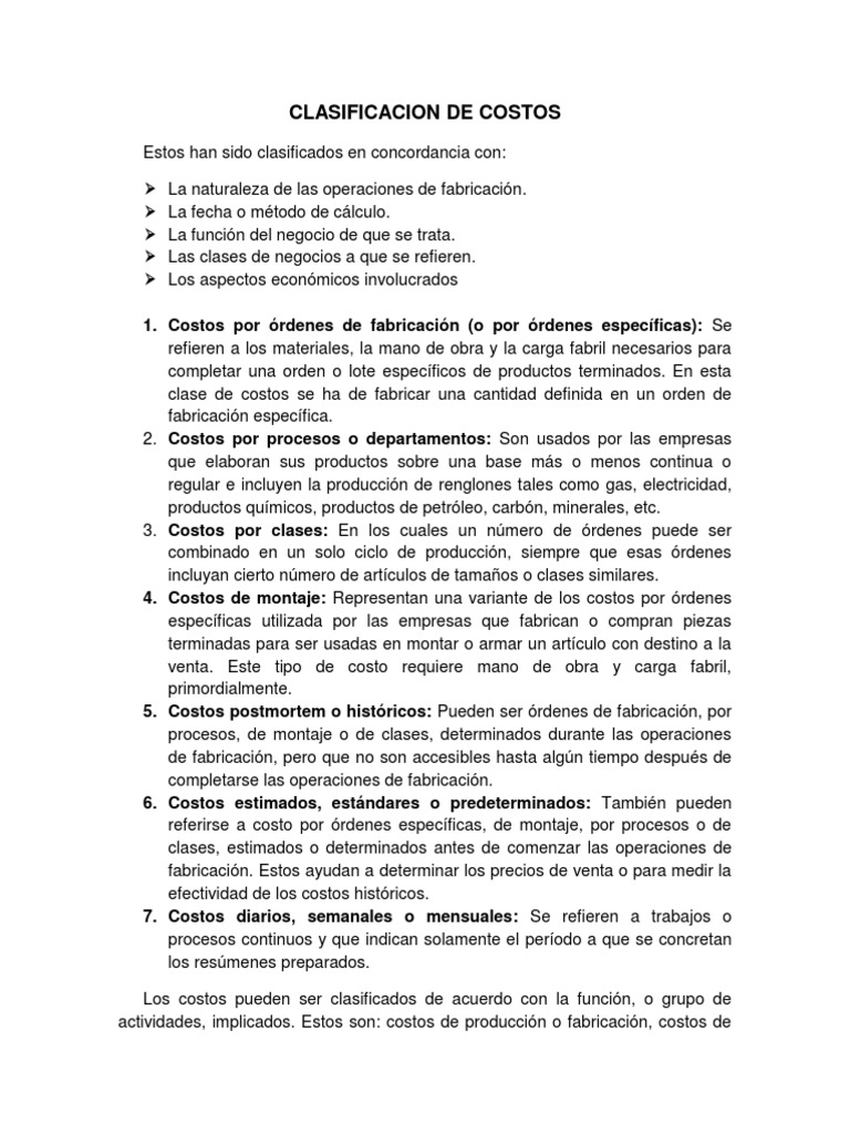 Clasificacion de Costos | PDF | Costo | Contabilidad