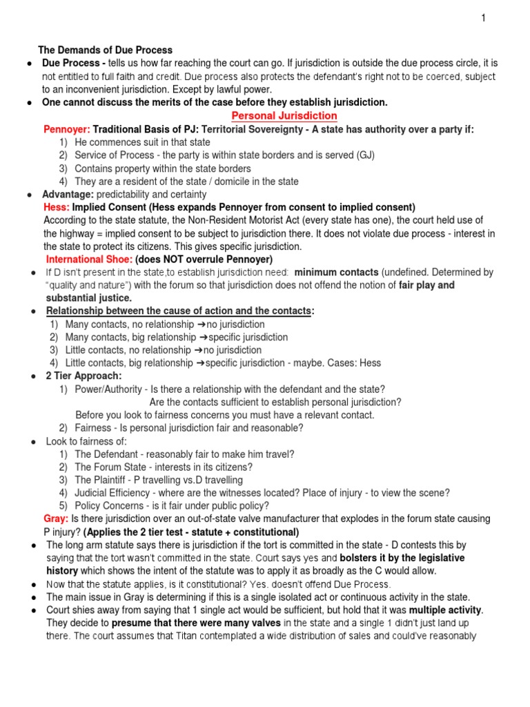 Civ Pro Outline | PDF | Law Of The United States | Personal Jurisdiction