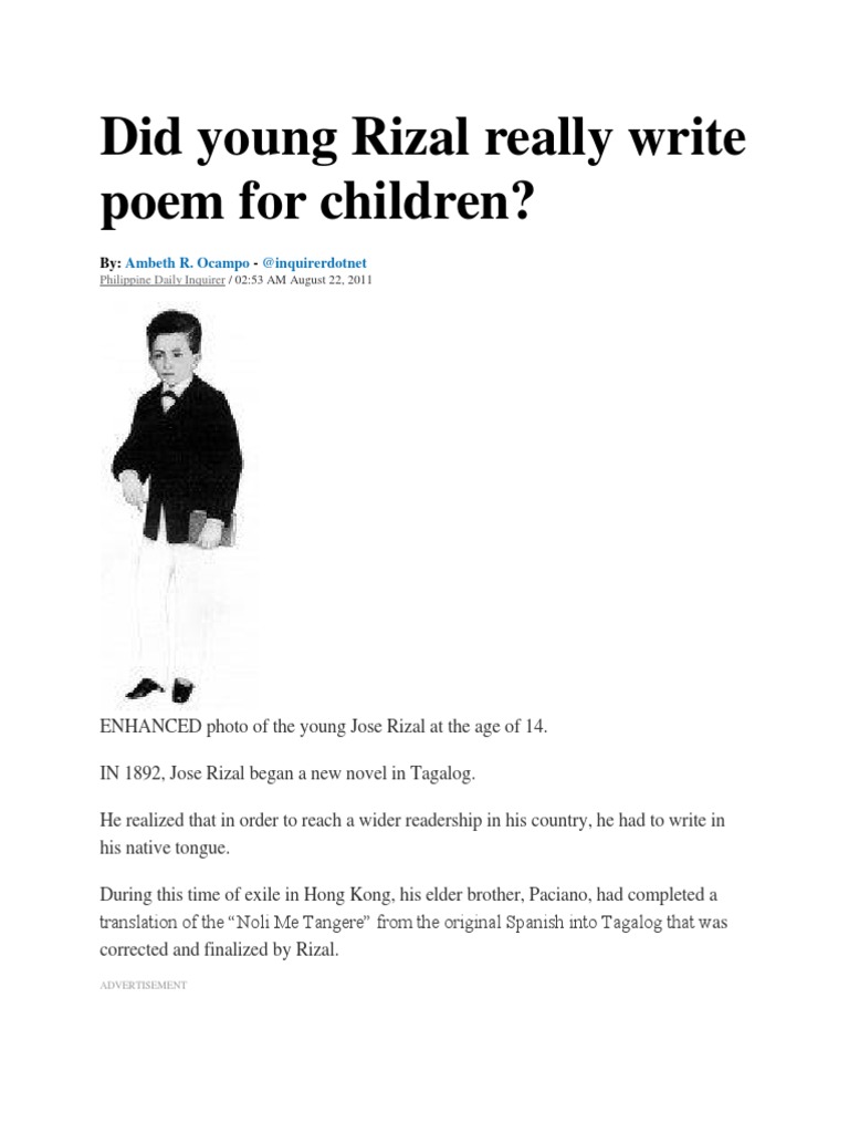 Did Young Rizal Write 