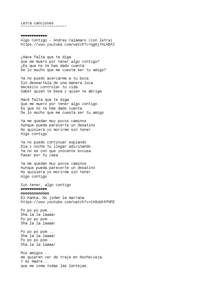 Letras de Canciones Variadas | PDF | Amor | Ocio