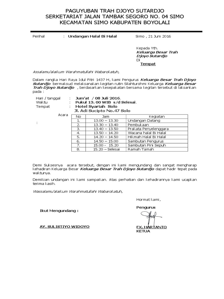 Undangan Acara Halal Bihalal Warga Rw08 Grhacempakamascom