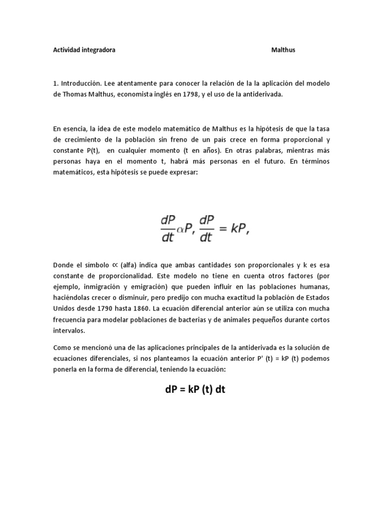 Malthus | PDF | Ecuaciones | Función (Matemáticas)