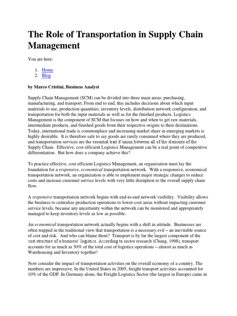 Transportation's Role in Supply Chain Management | PDF | Logistics ...
