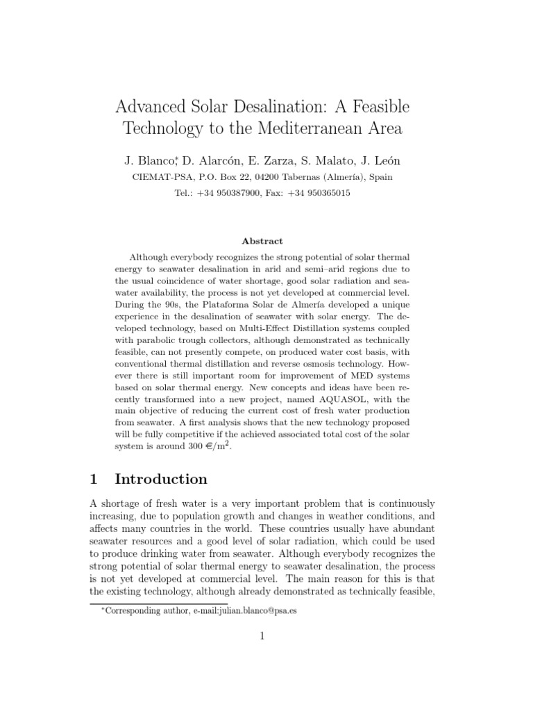 Advanced Solar Desalination | PDF | Desalination | Environmental Technology
