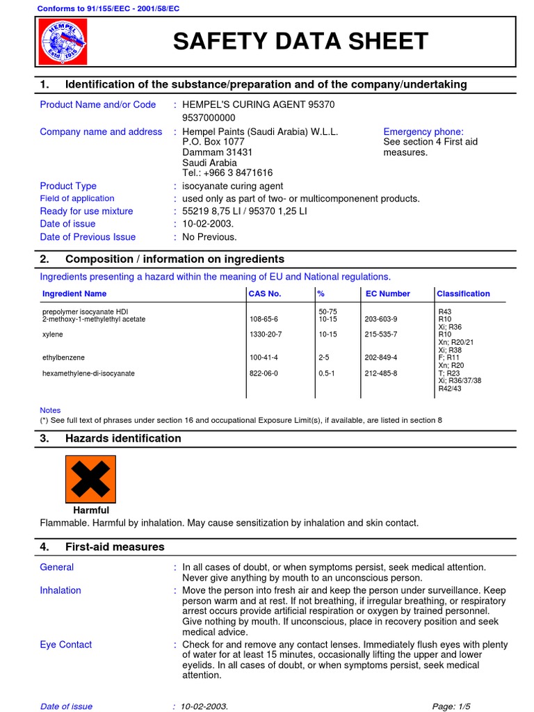 95370 Curing Agent | Personal Protective Equipment | Nitrogen Dioxide