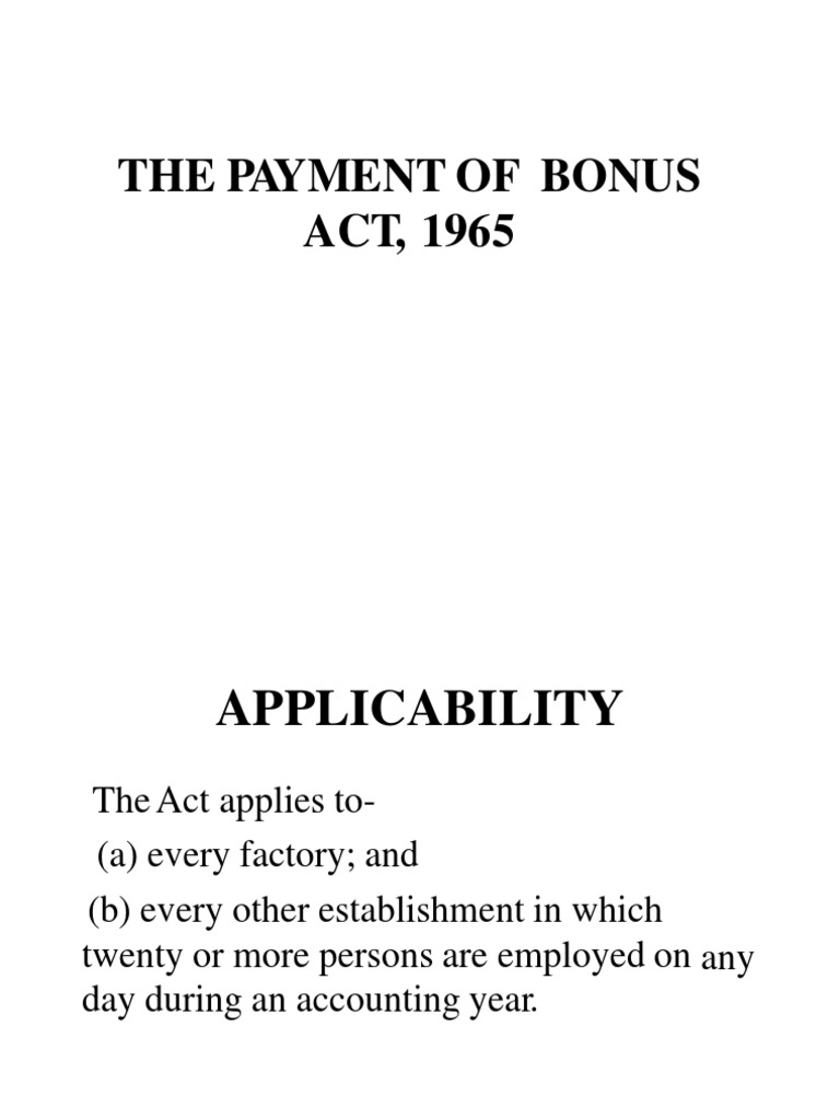 Payment of Bonus Act 1965 PDF Salary Employment