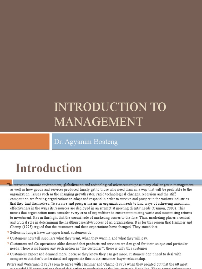 Introduction To Management | PDF | Marketing | Customer
