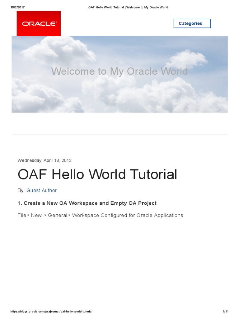 OAF Hello World Tutorial Guide | PDF | Software | System Software