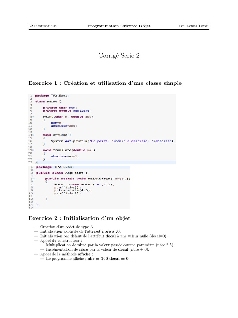 Corrigé de Programmation Objet L2 | PDF | Programmation orientée objet ...