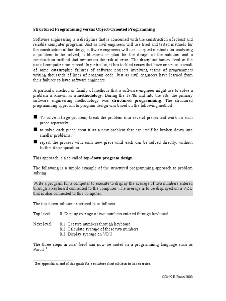 Structured Programming Versus Object-Oriented Programming | PDF