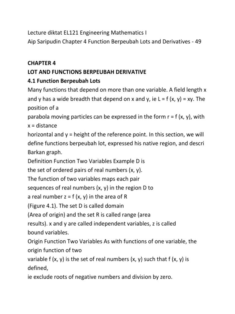 Functions of Two Variables and Derivatives | PDF | Derivative ...