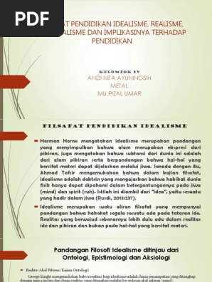 Filsafat Pendidikan Idealisme Realisme Materialisme Dan