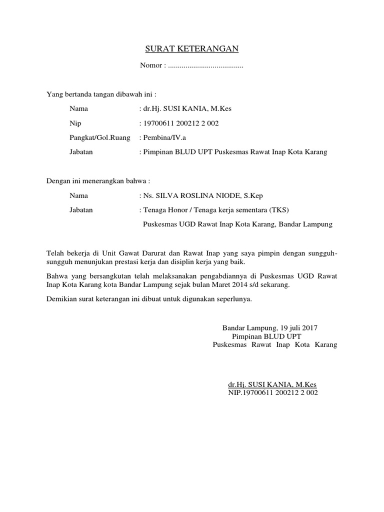 Contoh Surat Pengalaman Kerja Perawat