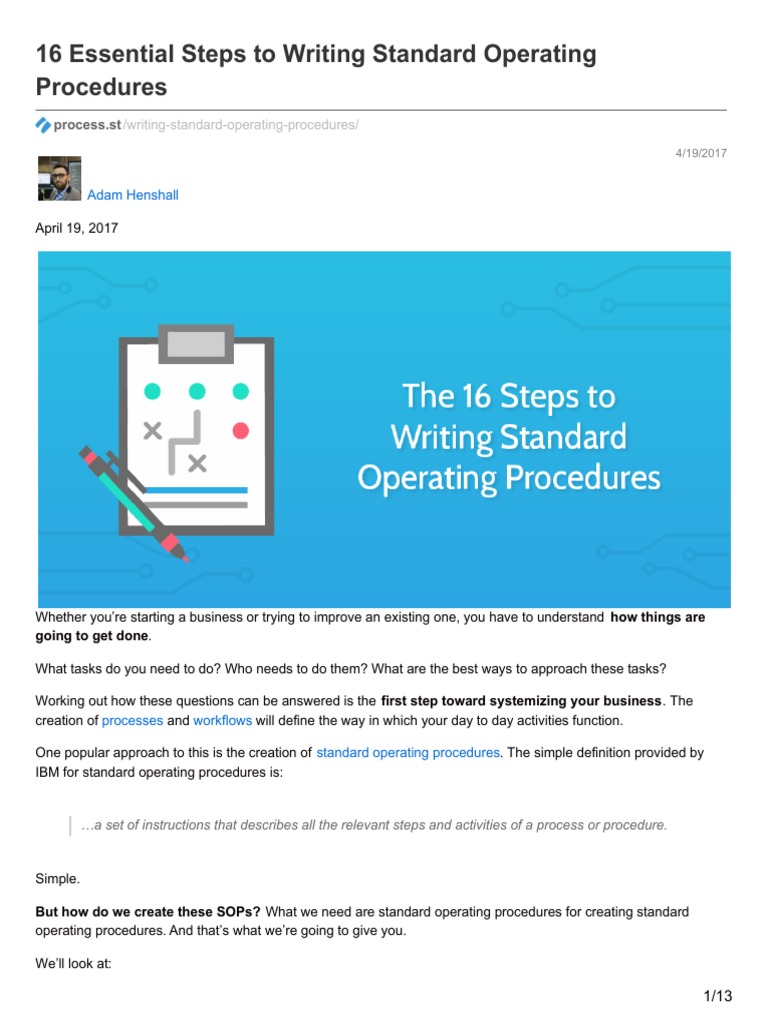 Standard Operating Procedures : A Comprehensive Guide To Writing Sops ...