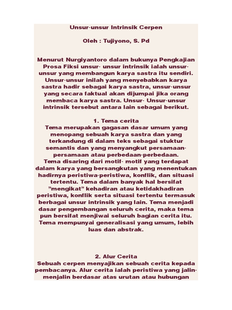 Contoh Soal Tentang Unsur Intrinsik Cerpen Berbagai Unsur