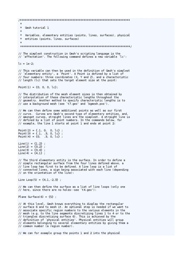 GMSH Tutorial 1 | PDF | Line (Geometry) | Curve