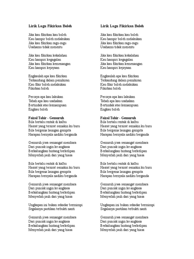 Lirik Lagu Motivasi Pdf