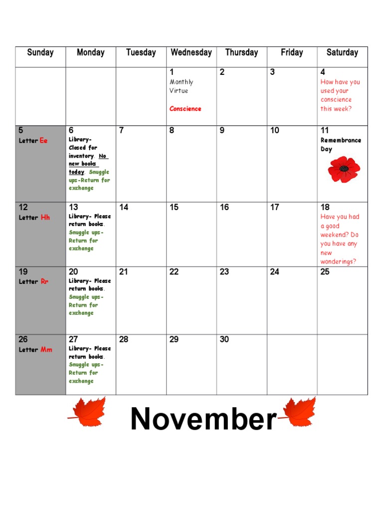 FDK November Calendar PDF
