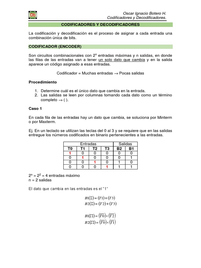 Codificadores y Decodificadores PDF Ingeniería Informática