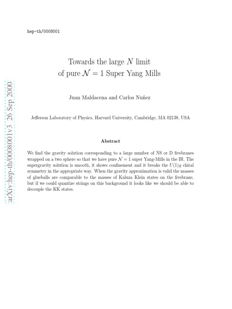 towards-the-large-n-limit-of-pure-n-1-super-yang-mills-juan-maldacena