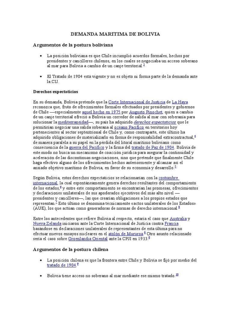 Demanda Maritima De Bolivia Pdf Bolivia Chile