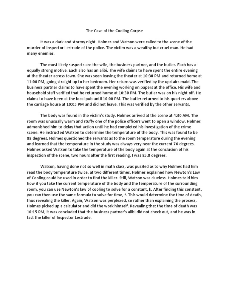 Murder Solved by Cooling Corpse Analysis | PDF | Dr. Watson | Violence