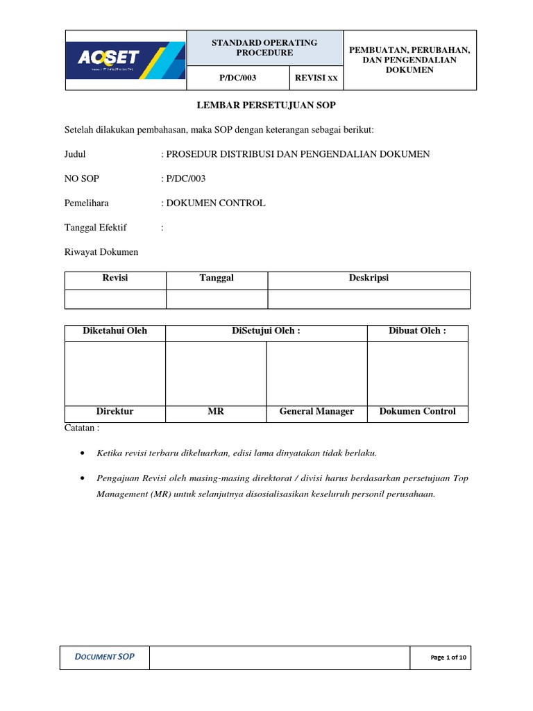 P Dc 002 Prosedur Distribusi Dan Pengendalian Dokumen