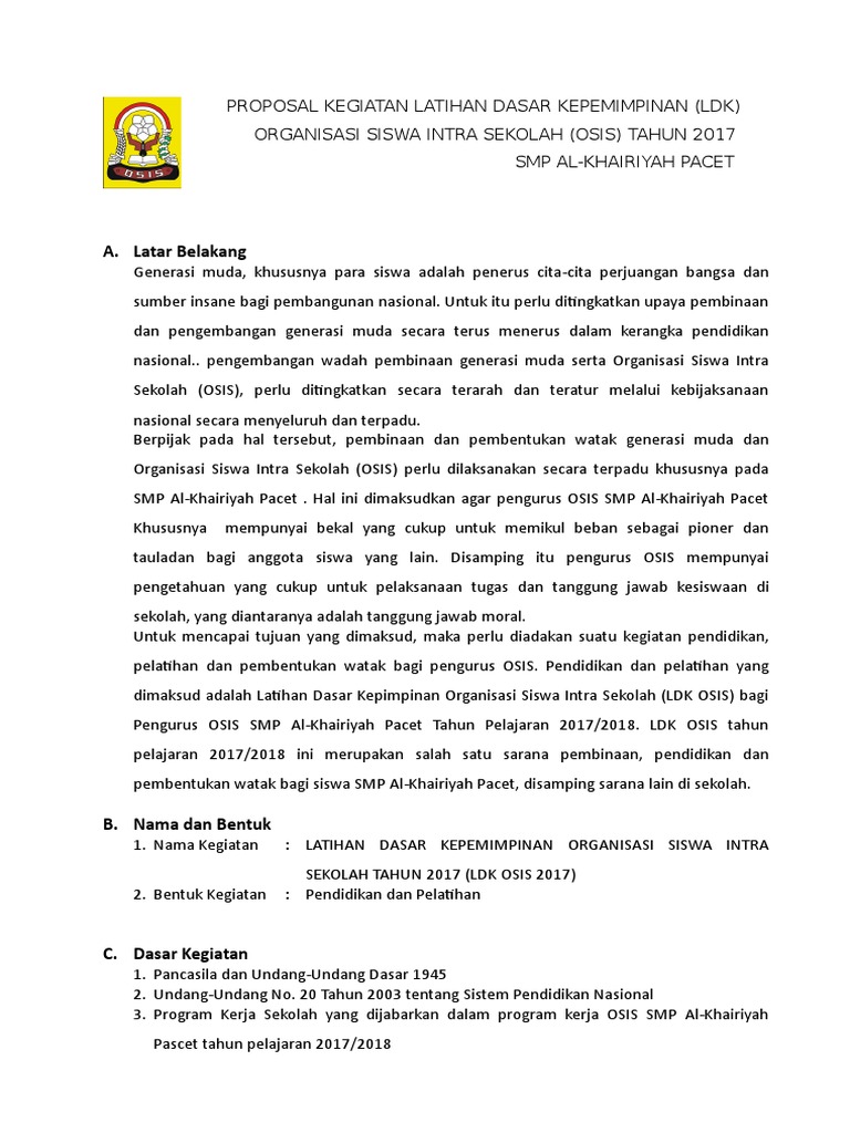 Proposal Kegiatan LDK Osis 2017 2018