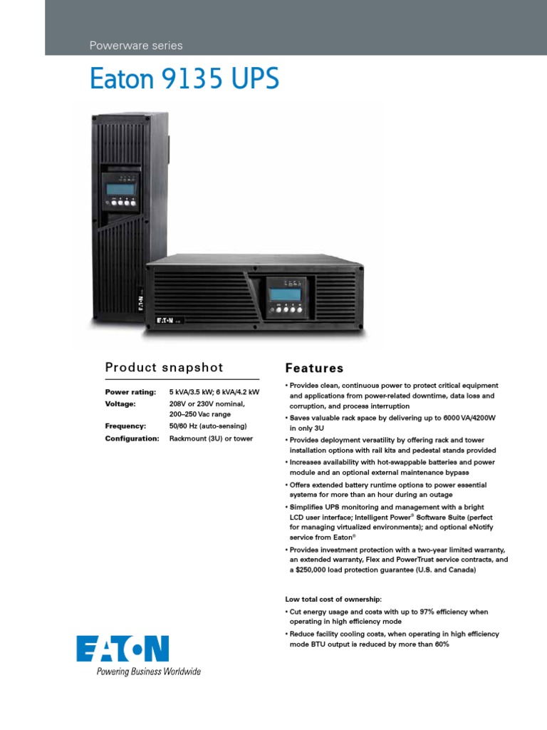 eaton-9135-ups.pdf | Red eléctrica | Batería (Electricidad)