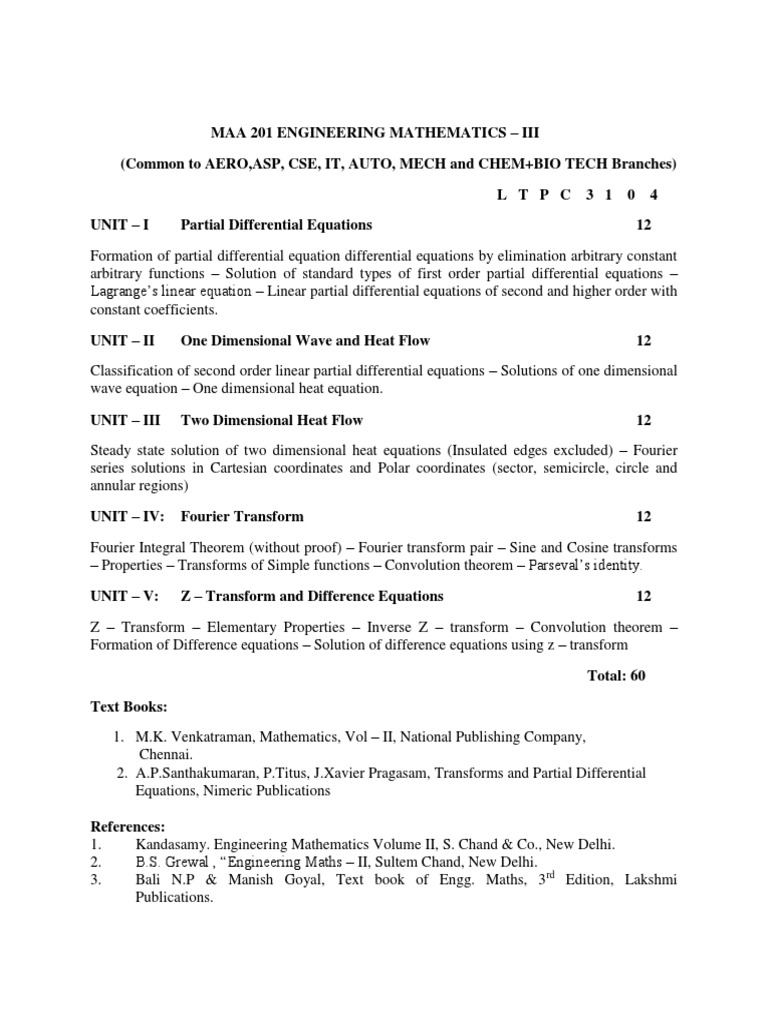 Syllabus Engg Maths Iii Aero Asp Cse It Auto Chem Bio Tech Mech