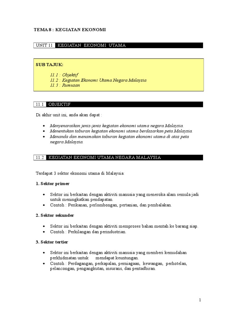 Unit 11 Kegiatan Ekonomi Utama Pdf