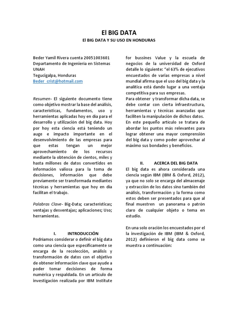 Big Data: Uso y Desventajas en Honduras | PDF | Big Data | Almacén de datos