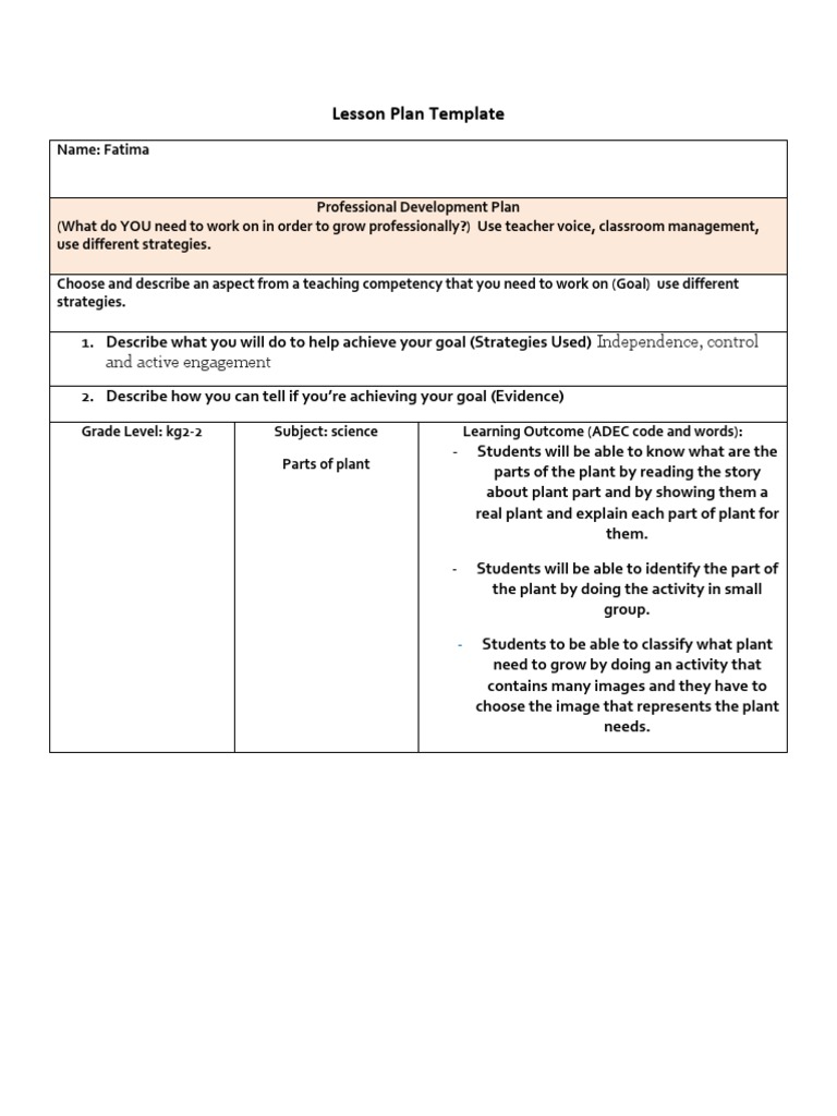 Lesson Plan Template Part of Plant | PDF | Lesson Plan | Teachers