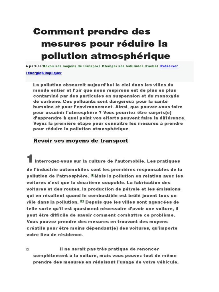 Réduire la pollution atmosphérique | PDF | Pollution de l'air | Voitures