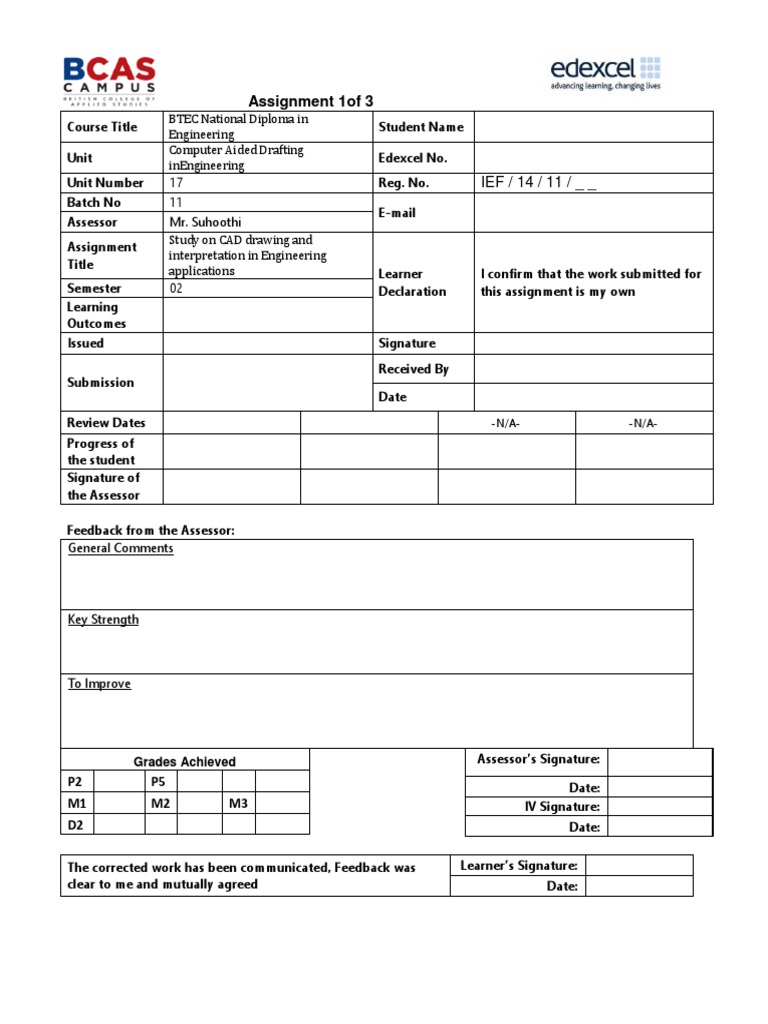 Unit 17 CAD B11 Assessment P1of3 v4 - Answer 1 | PDF | Computer Aided ...