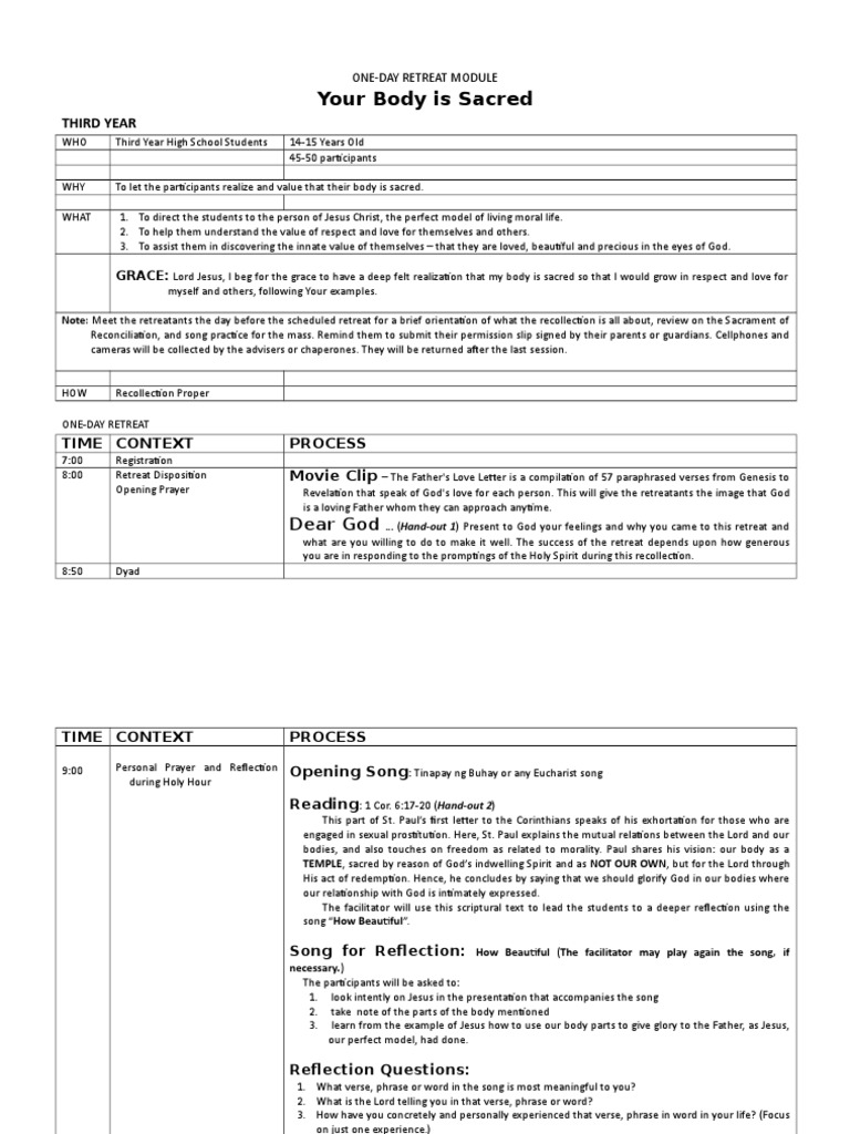 Recollection Modules For High School God In Christianity Prayer