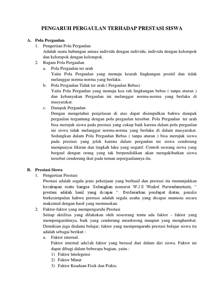 Contoh Makalah Tentang Pengaruh Pergaulan Pelajar Terhadap