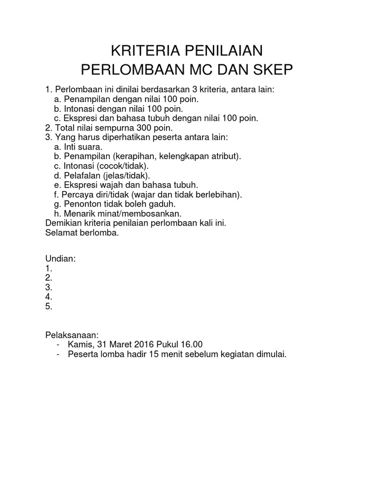 Kriteria Penilaian MC Dan Skep PDF