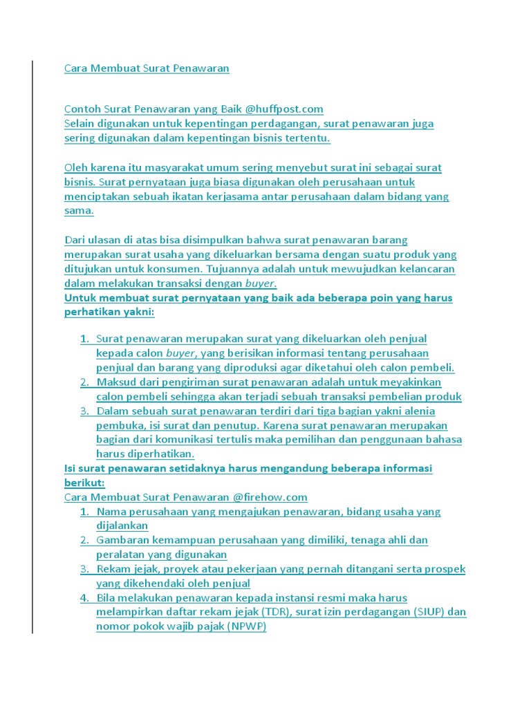 Cara Membuat Surat Penawaran