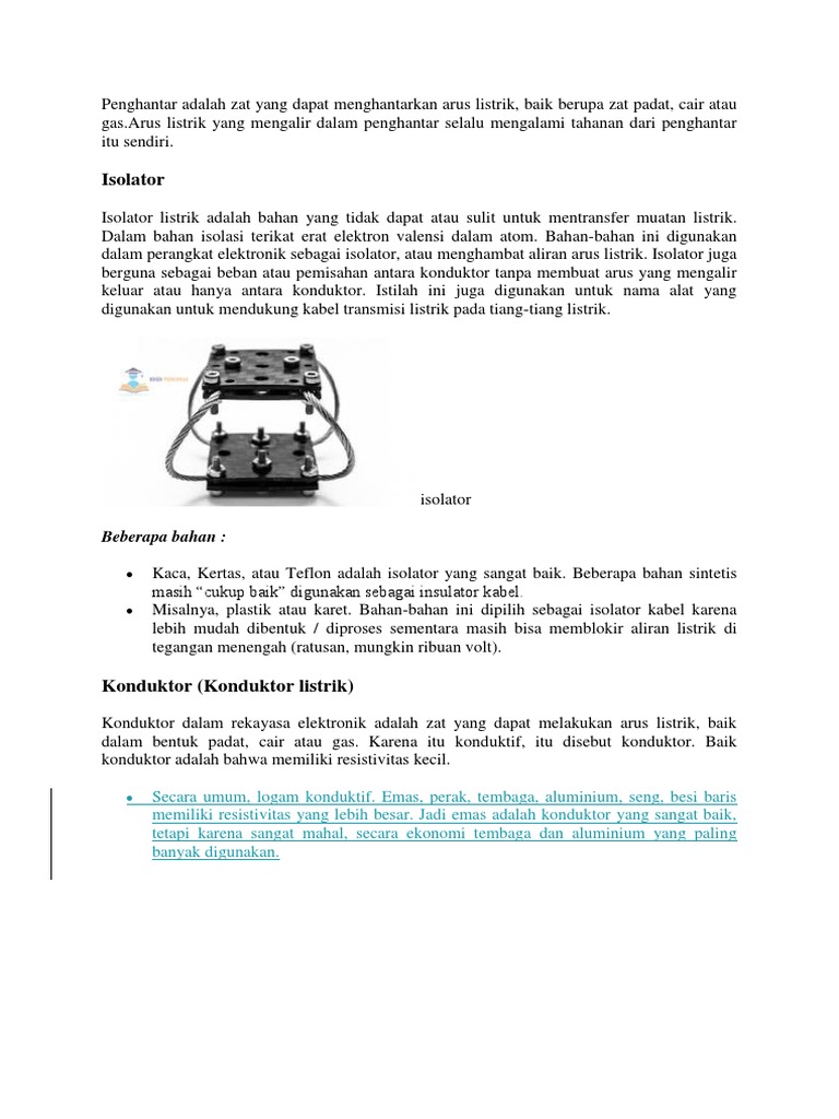Contoh Isolator, Konduktor, Dan Semikonduktor