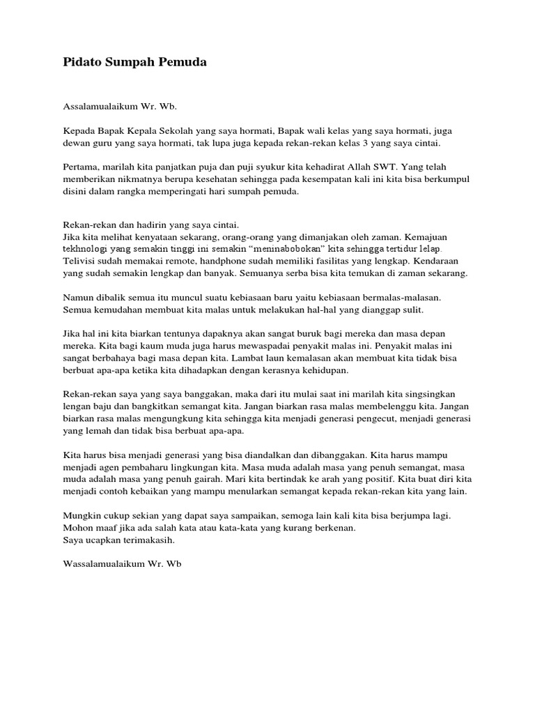 Teks Pidato Sumpah Pemuda 2019 Kumpulan Referensi Teks Pidato