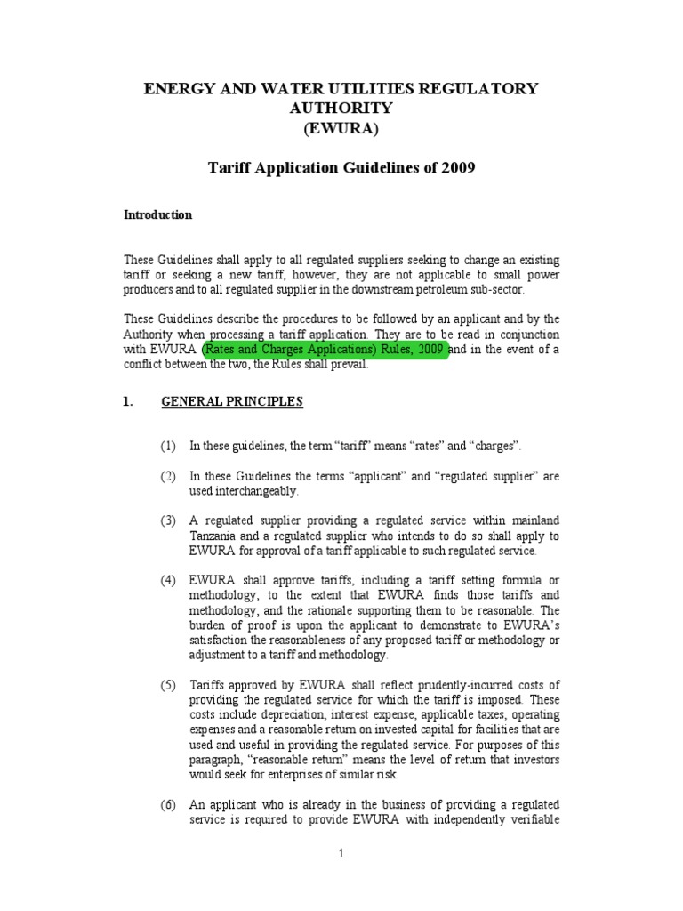 EWURA Tariff Application Guidelines | PDF | Cost Of Capital | Financial ...