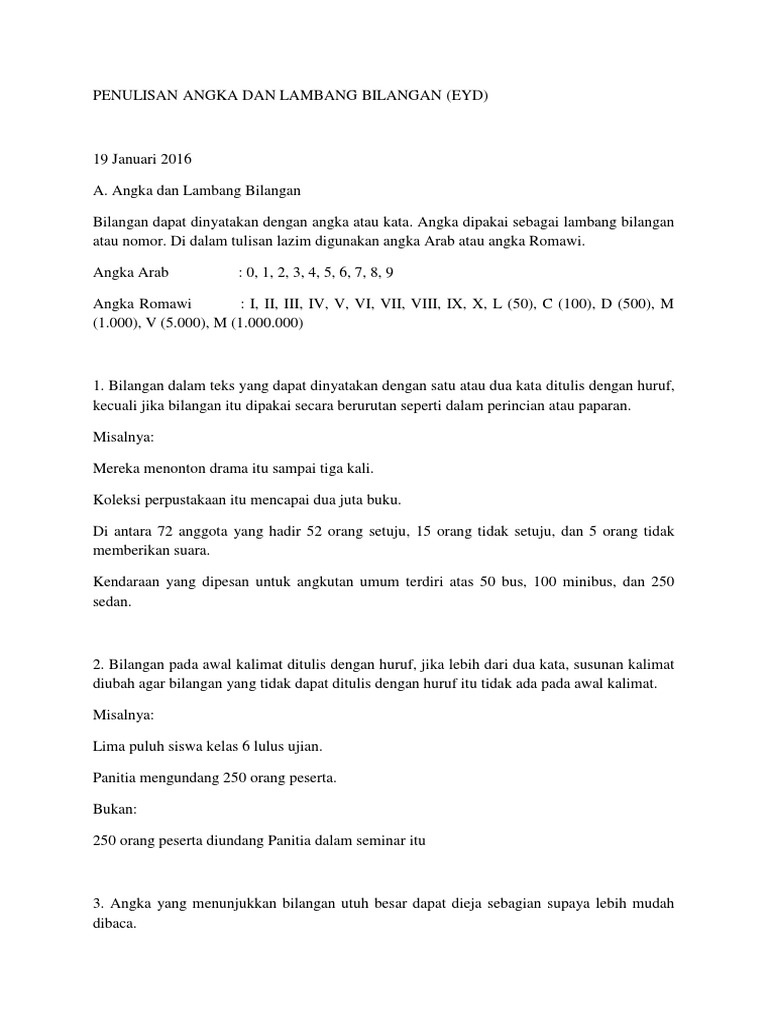 Panduan Penulisan Angka dan Bilangan | PDF | Klasik