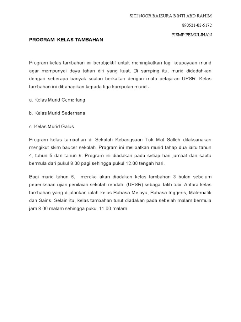 Program Kelas Tambahan Pdf