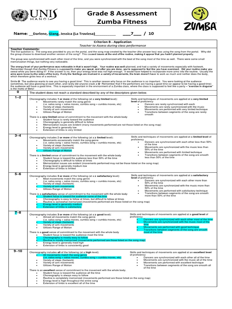 Zumba Performance Assessment Feedback | PDF | Dances | Performing Arts